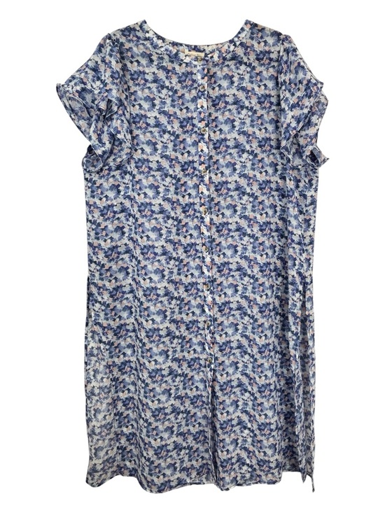 Cotton Bleu Tops - Cotton Bleu XL Blue Floral Tunic Top Longline Button Front High Slit Blouse Boho